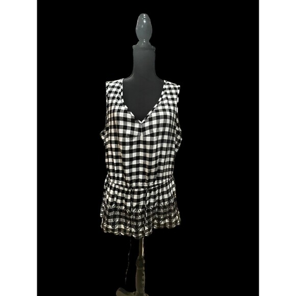 Joe Fresh Embroidered Black & White Checkered V Neck, Size L/G - Picture 1 of 7